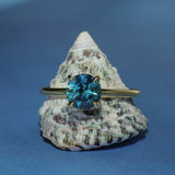 1.43ct Round Precision Cut Teal Montana Sapphire Classic 4 Prong Solitaire in 18k Yellow Gold