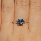 1.66ct Untreated Old Mine Cut Montana Sapphire and Princess Cut Diamond Rapids Low Profile Ring in 14k White Gold