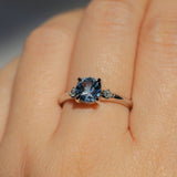 1.66ct Untreated Old Mine Cut Montana Sapphire and Princess Cut Diamond Rapids Low Profile Ring in 14k White Gold