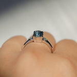 1.66ct Untreated Old Mine Cut Montana Sapphire and Princess Cut Diamond Rapids Low Profile Ring in 14k White Gold