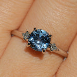 1.66ct Untreated Old Mine Cut Montana Sapphire and Princess Cut Diamond Rapids Low Profile Ring in 14k White Gold