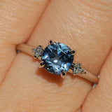 1.66ct Untreated Old Mine Cut Montana Sapphire and Princess Cut Diamond Rapids Low Profile Ring in 14k White Gold