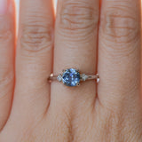 1.66ct Untreated Old Mine Cut Montana Sapphire and Princess Cut Diamond Rapids Low Profile Ring in 14k White Gold