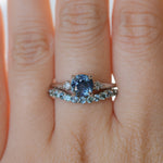 1.66ct Untreated Old Mine Cut Montana Sapphire and Princess Cut Diamond Rapids Low Profile Ring in 14k White Gold
