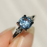 1.66ct Untreated Old Mine Cut Montana Sapphire and Princess Cut Diamond Rapids Low Profile Ring in 14k White Gold
