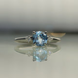 1.66ct Untreated Old Mine Cut Montana Sapphire and Princess Cut Diamond Rapids Low Profile Ring in 14k White Gold