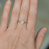 0.97ct Untreated Round Precision Cut Aqua Montana Sapphire Lotus Solitaire in 14k Yellow Gold