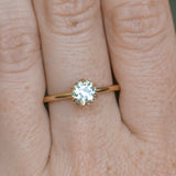 0.97ct Untreated Round Precision Cut Aqua Montana Sapphire Lotus Solitaire in 14k Yellow Gold