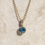 1.06ct Round Blue Montana Sapphire 4 Prong Pendant in 14k Yellow Gold