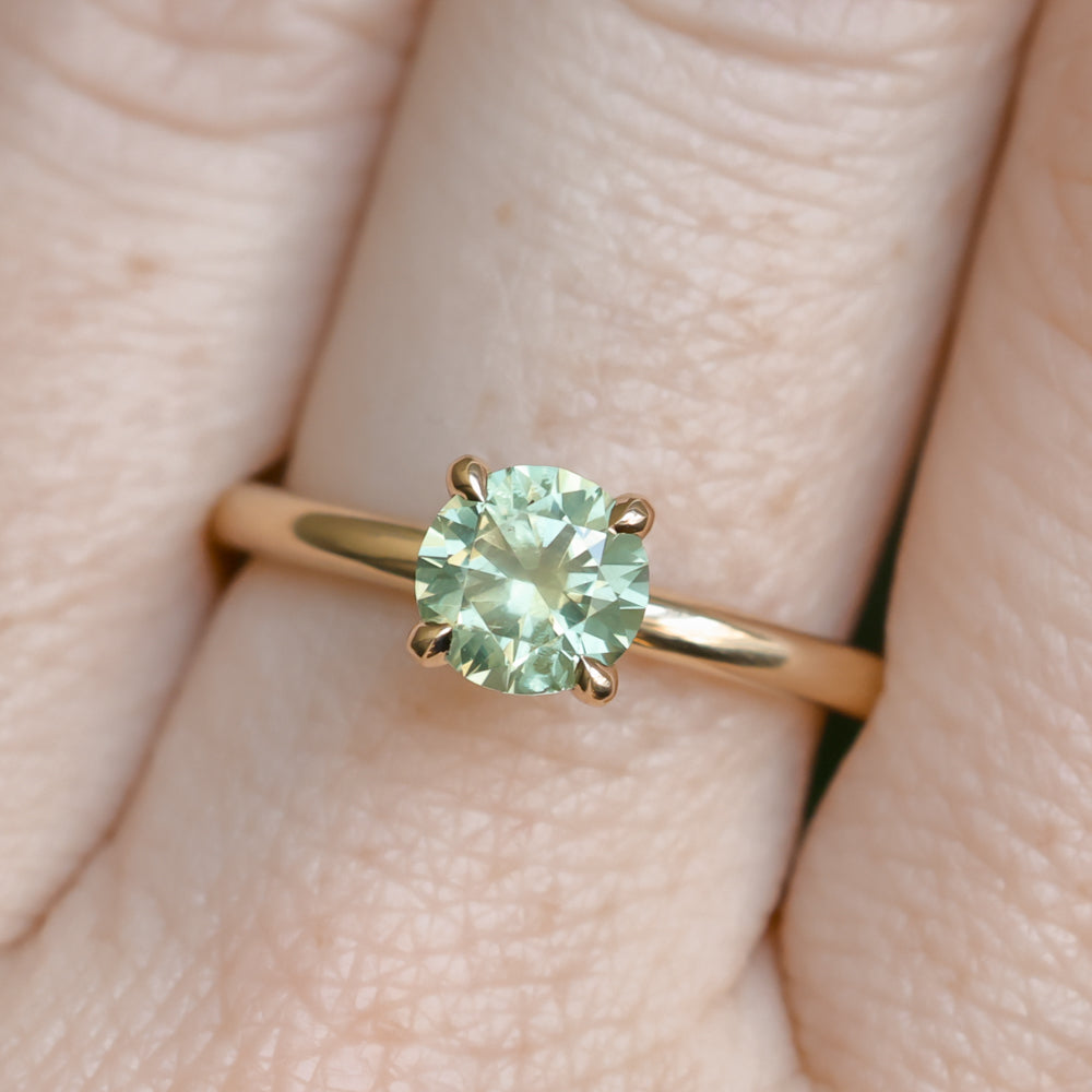 1.01ct Round Green Montana Sapphire Classic Four Prong Solitaire in 14k Yellow Gold