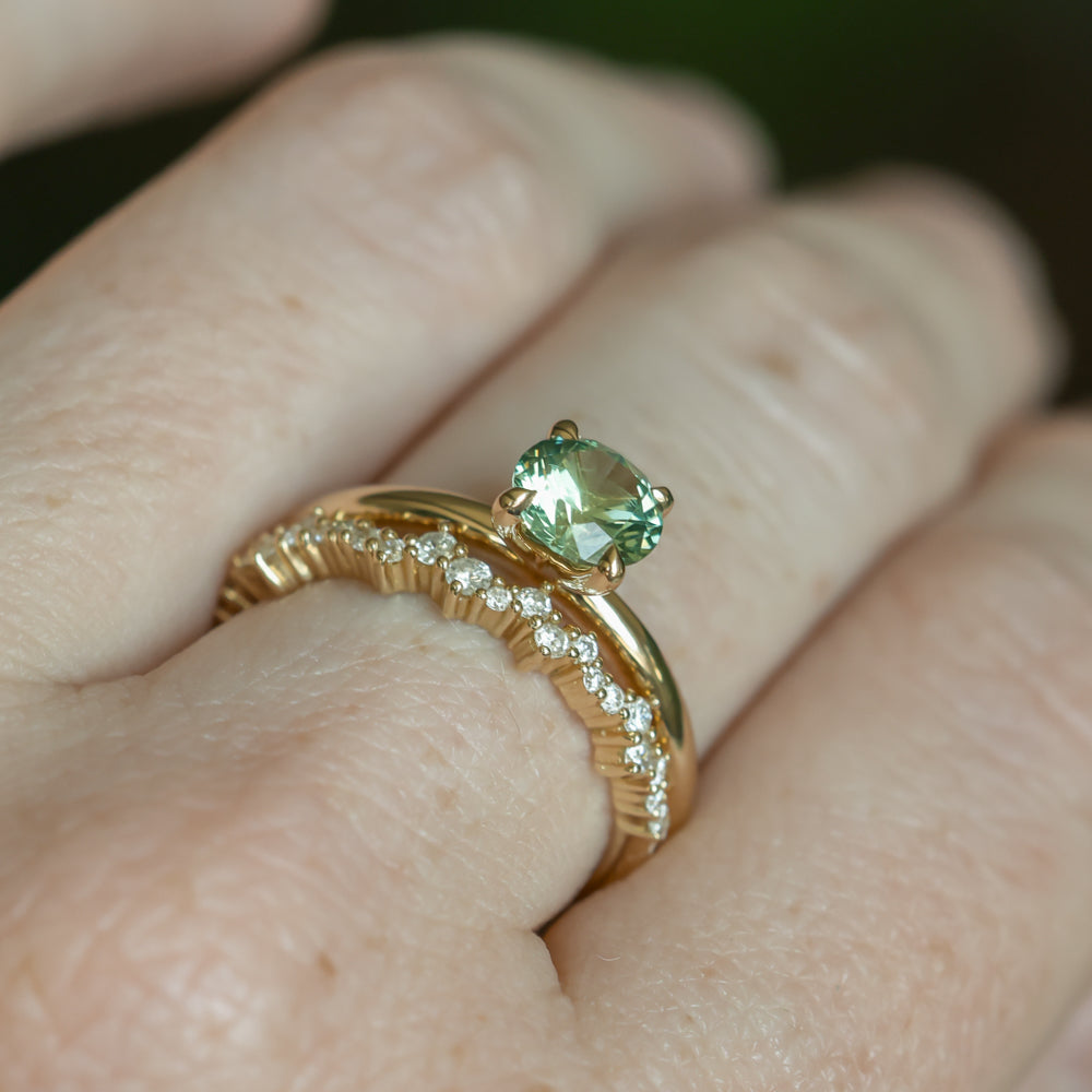 1.01ct Round Green Montana Sapphire Classic Four Prong Solitaire in 14k Yellow Gold