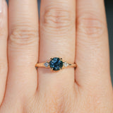1.07ct Round Deep Teal Blue Montana Sapphire and Princess Cut Diamond Rapids Low Profile Ring in 14k Yellow Gold