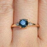1.07ct Round Deep Teal Blue Montana Sapphire and Princess Cut Diamond Rapids Low Profile Ring in 14k Yellow Gold