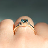 1.07ct Round Deep Teal Blue Montana Sapphire and Princess Cut Diamond Rapids Low Profile Ring in 14k Yellow Gold