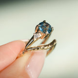 1.07ct Round Deep Teal Blue Montana Sapphire and Princess Cut Diamond Rapids Low Profile Ring in 14k Yellow Gold