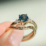 1.07ct Round Deep Teal Blue Montana Sapphire and Princess Cut Diamond Rapids Low Profile Ring in 14k Yellow Gold
