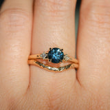 1.07ct Round Deep Teal Blue Montana Sapphire and Princess Cut Diamond Rapids Low Profile Ring in 14k Yellow Gold