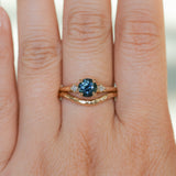 1.07ct Round Deep Teal Blue Montana Sapphire and Princess Cut Diamond Rapids Low Profile Ring in 14k Yellow Gold