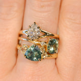1.20ct Oval Brilliant Teal Montana Sapphire and Princess Cut Diamond Rapids Low Profile Ring in 14k Yellow Gold