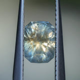 1.51CT RADIANT CUT MONTANA SAPPHIRE, ETHERIAL PARTI BLUE GOLD, 7.4X5.5X4.5MM