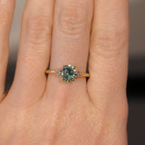 1.20ct Oval Brilliant Teal Montana Sapphire and Princess Cut Diamond Rapids Low Profile Ring in 14k Yellow Gold