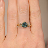 2.17ct Trillion Teal Blue Untreated Montana Sapphire and Antique Diamond Mountainscape Ring in 18k Yellow Gold