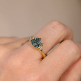 2.17ct Trillion Teal Blue Untreated Montana Sapphire and Antique Diamond Mountainscape Ring in 18k Yellow Gold