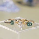 2.17ct Trillion Teal Blue Untreated Montana Sapphire and Antique Diamond Mountainscape Ring in 18k Yellow Gold