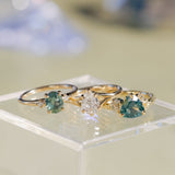 1.20ct Oval Brilliant Teal Montana Sapphire and Princess Cut Diamond Rapids Low Profile Ring in 14k Yellow Gold