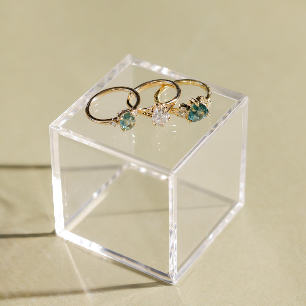 1.20ct Oval Brilliant Teal Montana Sapphire and Princess Cut Diamond Rapids Low Profile Ring in 14k Yellow Gold