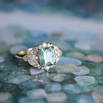 2.70ct Untreated Radiant Cut Montana Sapphire and Diamond Floral Halo in 14k Yellow Gold