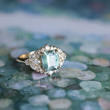 2.70ct Untreated Radiant Cut Montana Sapphire and Diamond Floral Halo in 14k Yellow Gold