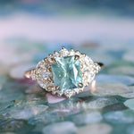 2.70ct Untreated Radiant Cut Montana Sapphire and Diamond Floral Halo in 14k Yellow Gold