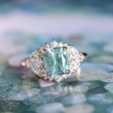 2.70ct Untreated Radiant Cut Montana Sapphire and Diamond Floral Halo in 14k Yellow Gold