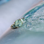 2.75ct Round Untreated Parti Montana Sapphire and Pear Montana Sapphire Three Stone Low Profile Scallop Ring in 18k Yellow Gold