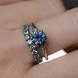1.91ct Round Precision Cut Blue Montana Sapphire and Princess Cut Diamond Rapids Low Profile Ring in 14k White Gold