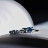 1.91ct Round Precision Cut Blue Montana Sapphire and Princess Cut Diamond Rapids Low Profile Ring in 14k White Gold