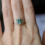 2.70ct Untreated Radiant Cut Montana Sapphire and Diamond Floral Halo in 14k Yellow Gold