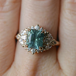 2.70ct Untreated Radiant Cut Montana Sapphire and Diamond Floral Halo in 14k Yellow Gold