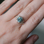 2.70ct Untreated Radiant Cut Montana Sapphire and Diamond Floral Halo in 14k Yellow Gold