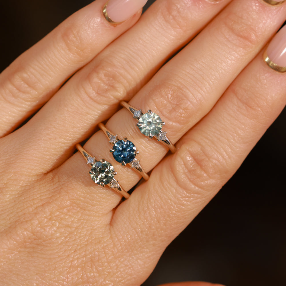 1.12ct Untreated Light Blue Montana Sapphire and Princess Cut Diamond Rapids Low Profile Ring in 14k Yellow Gold