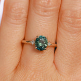 1.98ct Oval Precision Cut Teal Montana Sapphire and Princess Cut Diamond Rapids Low Profile Ring in 14k Yellow Gold