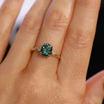 1.98ct Oval Precision Cut Teal Montana Sapphire and Princess Cut Diamond Rapids Low Profile Ring in 14k Yellow Gold