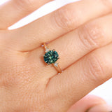 1.98ct Oval Precision Cut Teal Montana Sapphire and Princess Cut Diamond Rapids Low Profile Ring in 14k Yellow Gold