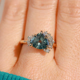 2.57ct Untreated Blue Wide Trillion Montana Sapphire and Antique Diamond Mountainscape Ring in 14k Yellow Gold