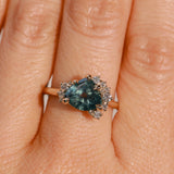 2.57ct Untreated Blue Wide Trillion Montana Sapphire and Antique Diamond Mountainscape Ring in 14k Yellow Gold