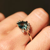 2.57ct Untreated Blue Wide Trillion Montana Sapphire and Antique Diamond Mountainscape Ring in 14k Yellow Gold