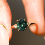 1.98ct Oval Precision Cut Teal Montana Sapphire and Princess Cut Diamond Rapids Low Profile Ring in 14k Yellow Gold