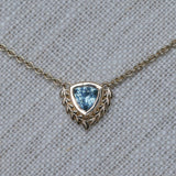 1.19ct Untreated Trillion Blue Montana Sapphire Vine Frame Necklace in 14k Yellow Gold