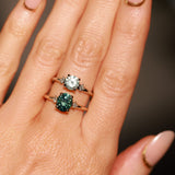 1.98ct Oval Precision Cut Teal Montana Sapphire and Princess Cut Diamond Rapids Low Profile Ring in 14k Yellow Gold